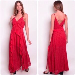 NWT STRUT & BOLT Red Print Ruffled Strappy Maxi Dress